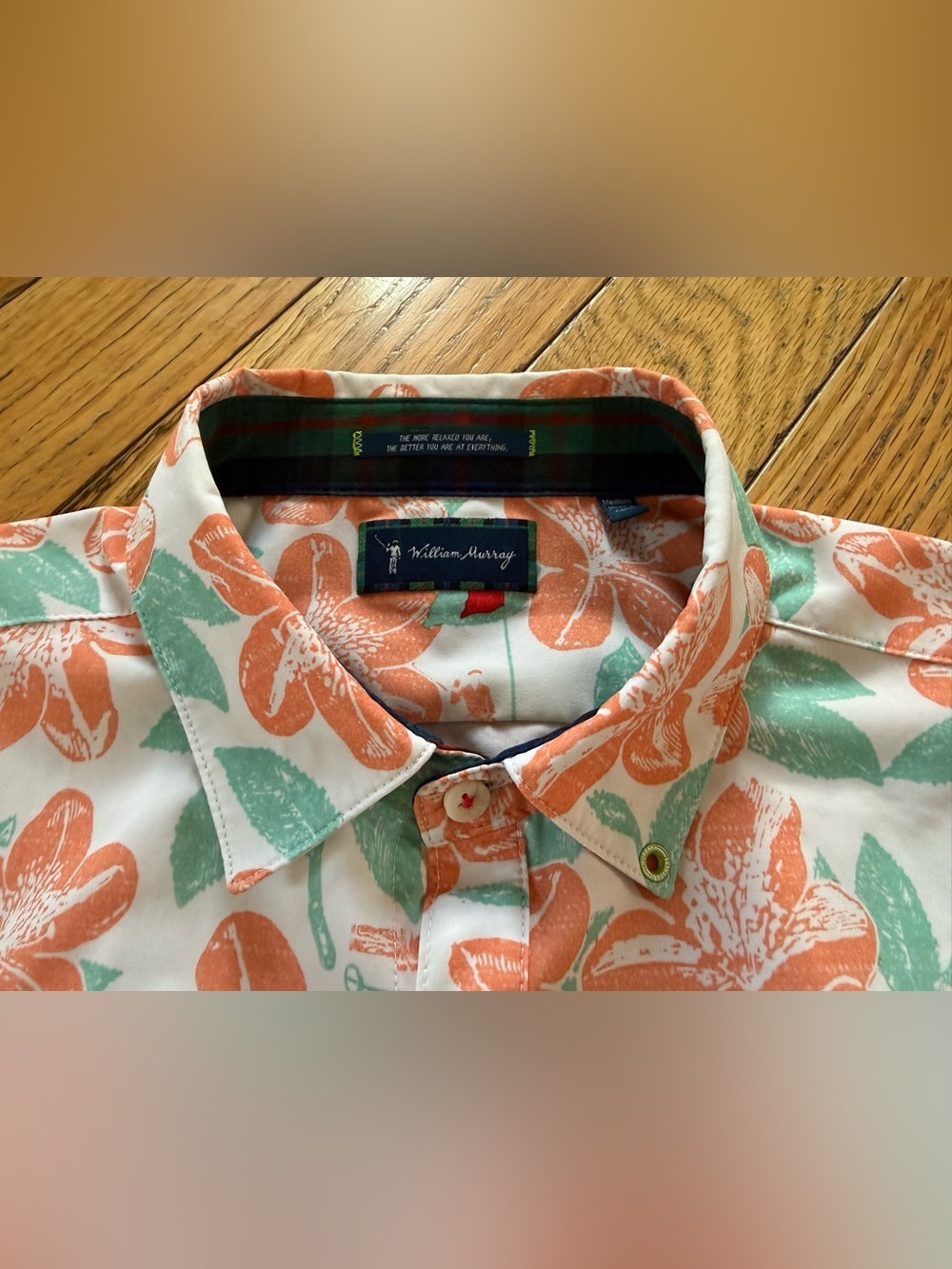William Murray Button Up Shirt Men's Size M Floral Golf Hawaiian Orange/White - Picture 2 of 13